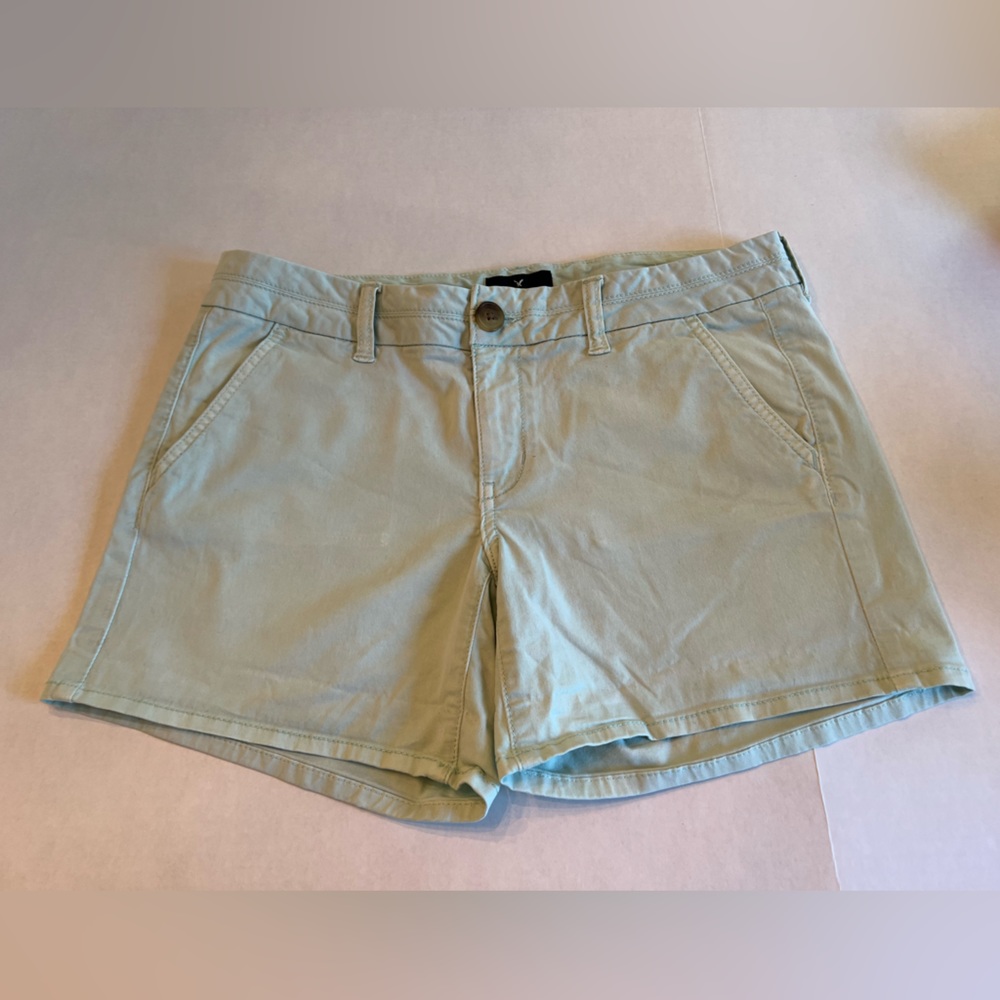 American Eagle Super Stretch Midi Chino Shorts Womens Size 6 Blue/Green Stretch